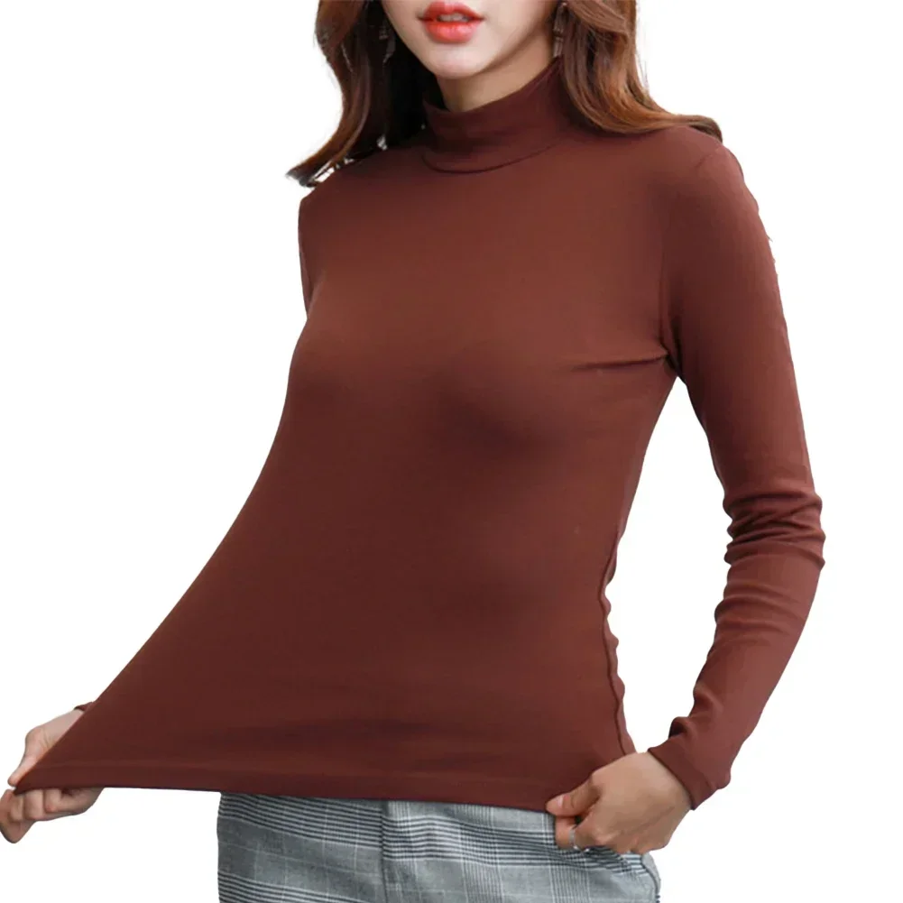 Women Turtleneck Base Layer Long Sleeve Slim Fit Thermal T-Shirts Solid Color Autumn Warm T Shirt Tees Tops Female Clothing