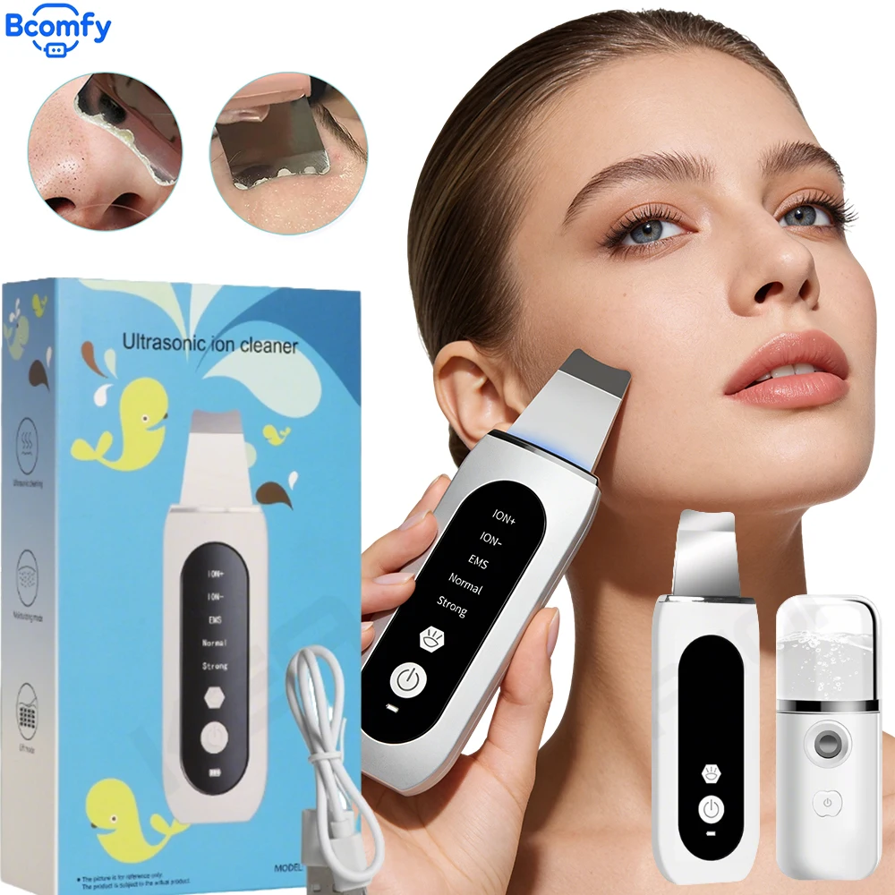 초음파 피부 스크러버 딥 페이셜 모공 클리너 페이스 리프트 기계 필링 숄 포함 깊은 클렌징 및 피부 탄력 강화