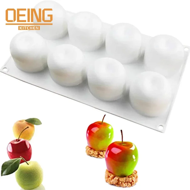 3D Apple Shape Silicone Mold 8 Cell DIY Cake Mousse for Ice Cream Chocolate Pastry Art Pan Dessert Bakeware Cake Decorating Tool