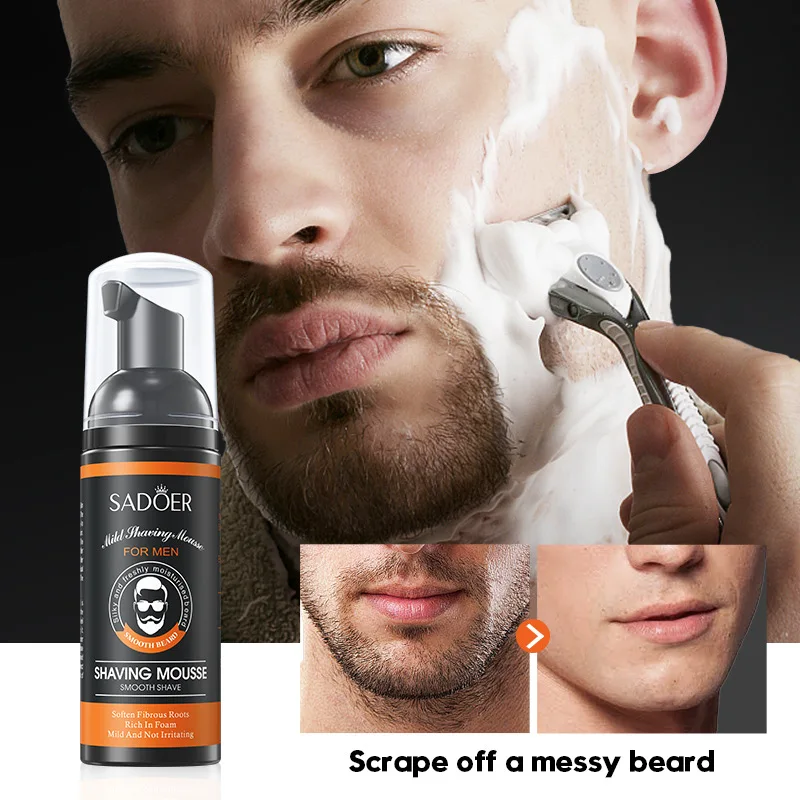 Mousse de afeitar para hombre, 60ml, suave, no irritante, limpio, suave, suaviza el costete, crema de afeitar para Barba, accesorios de aseo