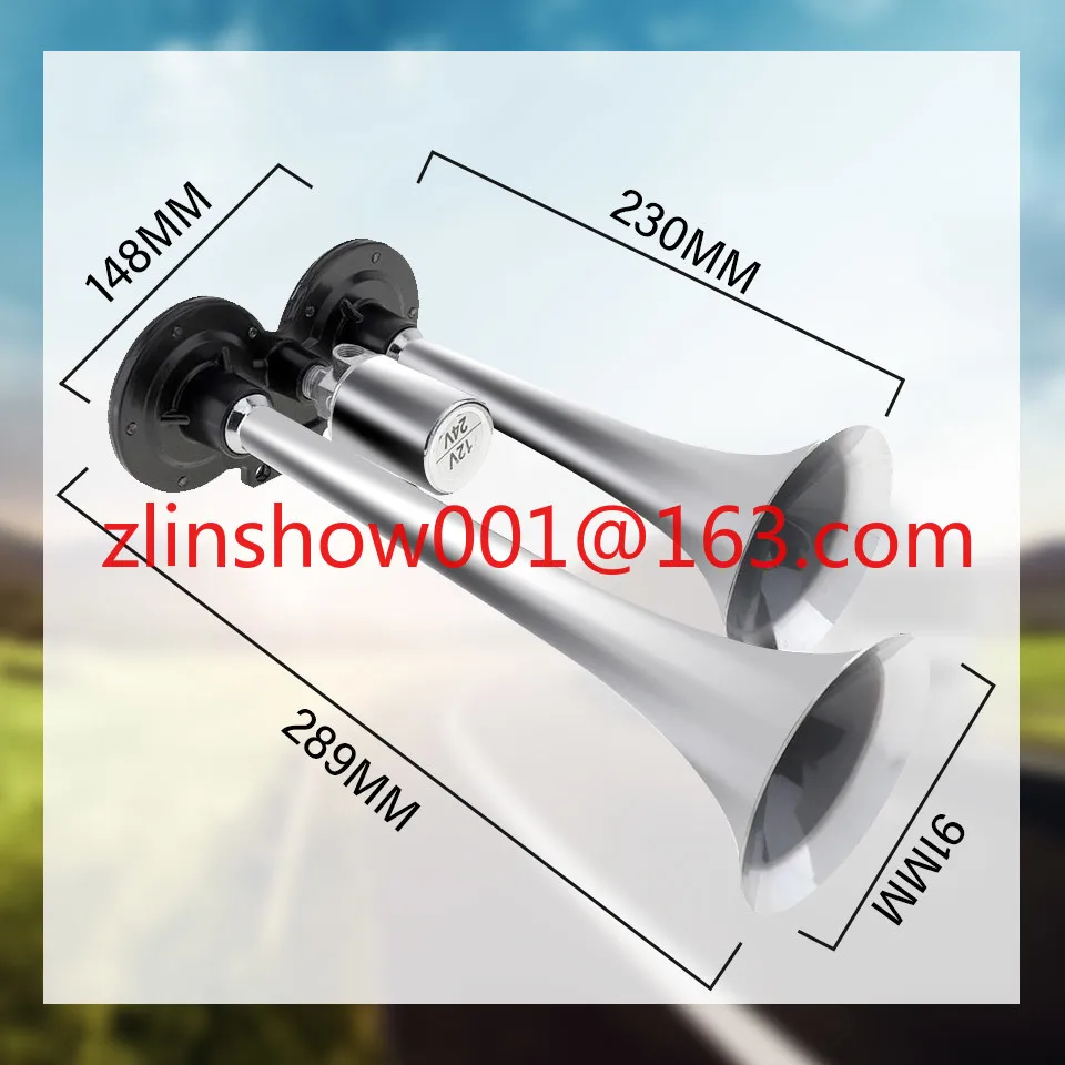 12V/24V  Loud Tweeter Electric Horn Double Tubes Horn Air Horn Universal for Automobile Car Train Truck Motorcycle