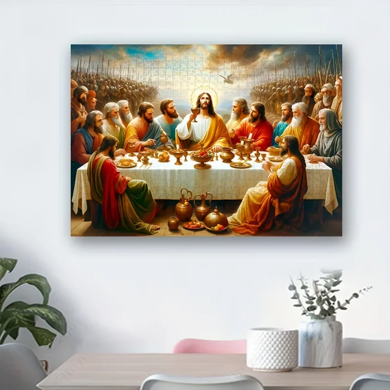 1000pcs Jigsaw Puzzle - Grand Feast Scene with  and Disciples, Religious ArtDecor, Frameless DIY Puzzle for Home, Church, or G