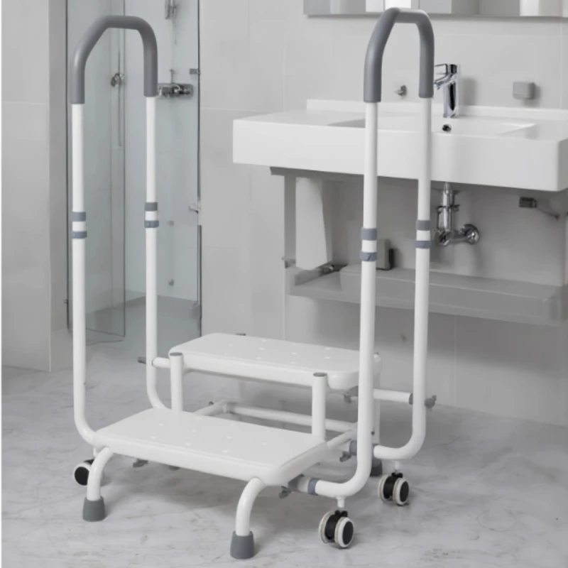 

2-Step Stool with Double Handle for Elderly, Heavy Duty Foot Stool with Wheels,Wide Anti-Slip Platform Handrail,Supports 450 Lbs