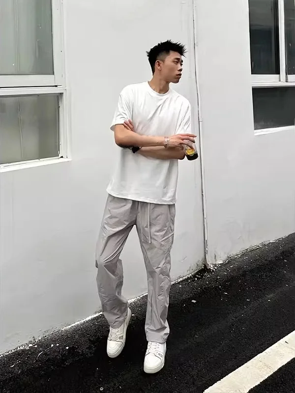 특대형 300 포우 퀴 드라이 스트레이트 레그 캐주얼 팬츠 남녀 여름 얇은 루즈 아웃도어 작업복 롱 트라우저 트렌디