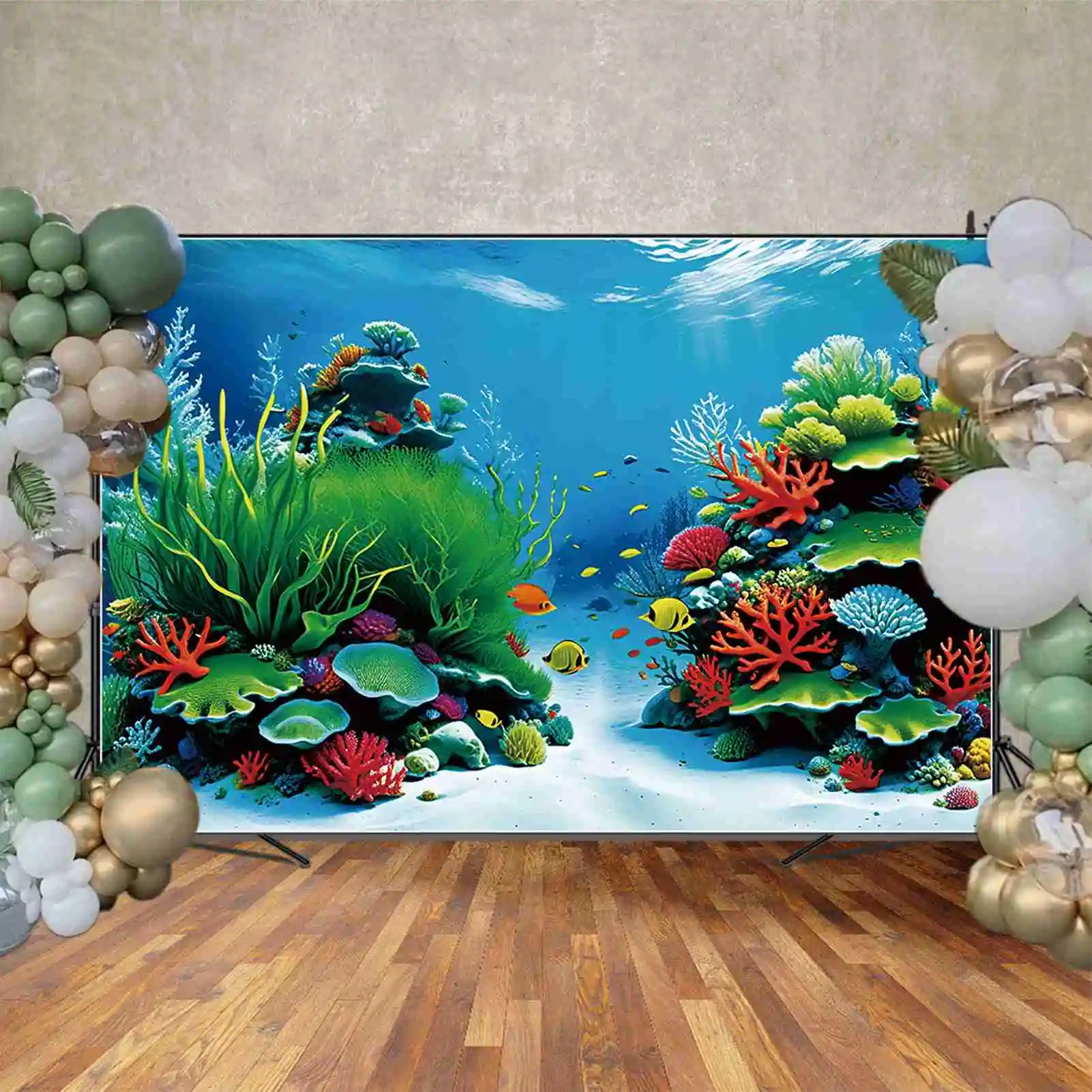 MOON.QG Summer Sea Water Holiday background Boy Red Coral Green Grass Blue Ocean sfondi decorazione per feste forniture per fotochiamate