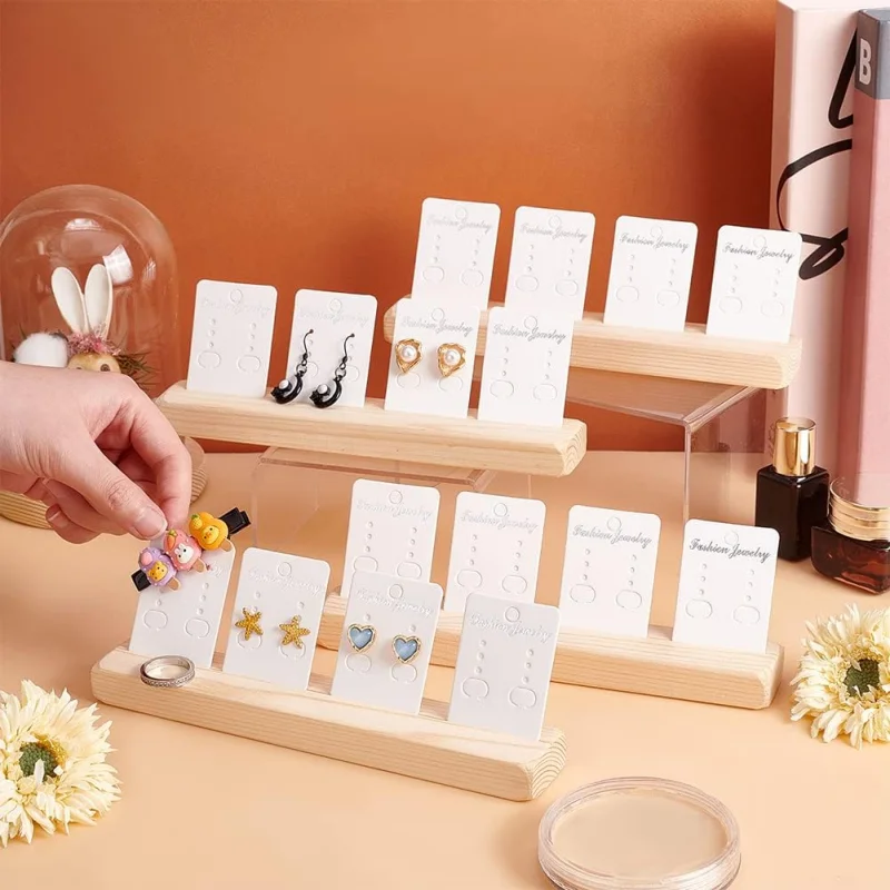 4 Set Wooden Earring Display Stands, 20cm/7.9 inch Jewelry Display Boards Earring Card Holder s for Earri