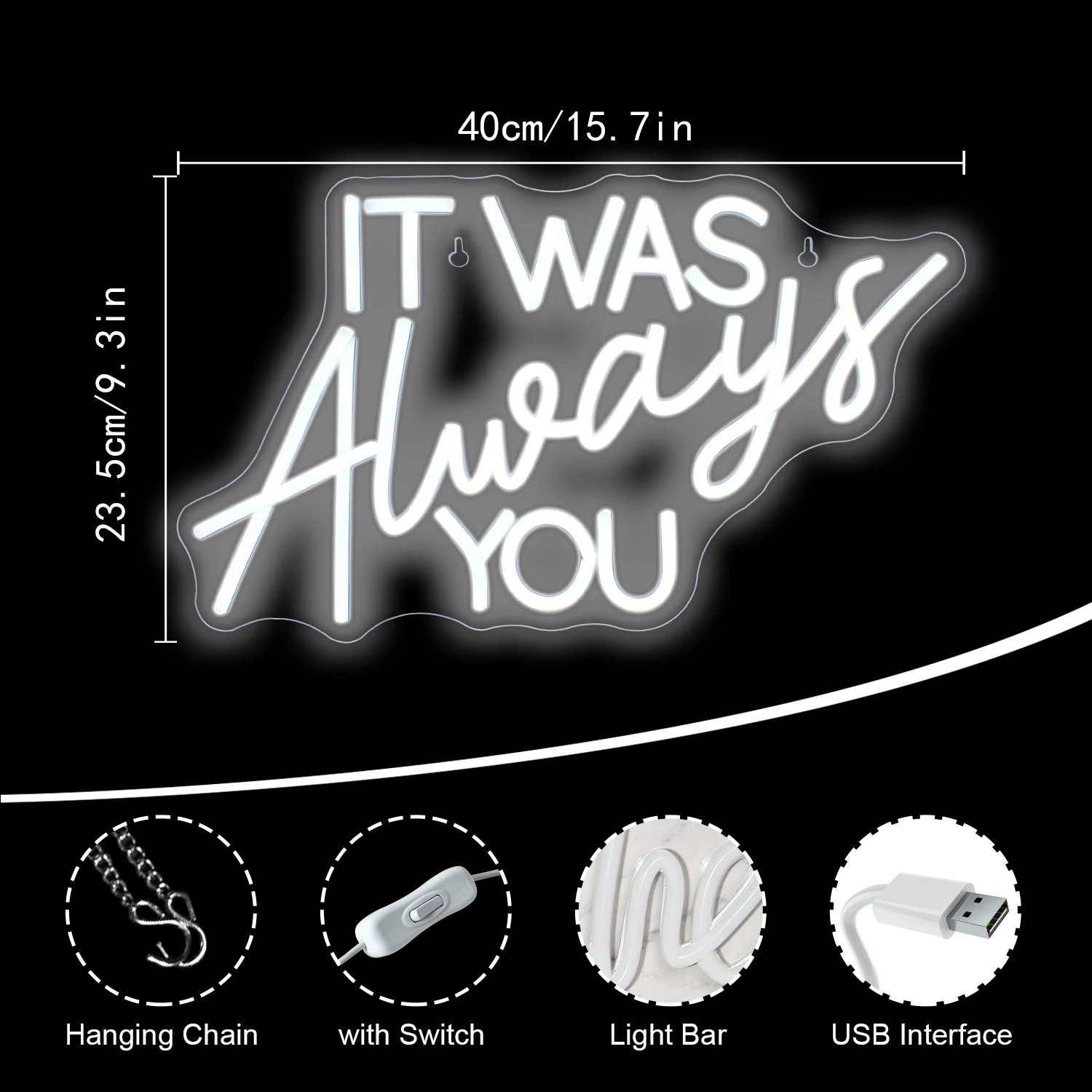 It Was Always You Neon Signs White Led Dimmable Neon Light for Wedding Party Anniversary Living Room Wall Decor Neon Sign