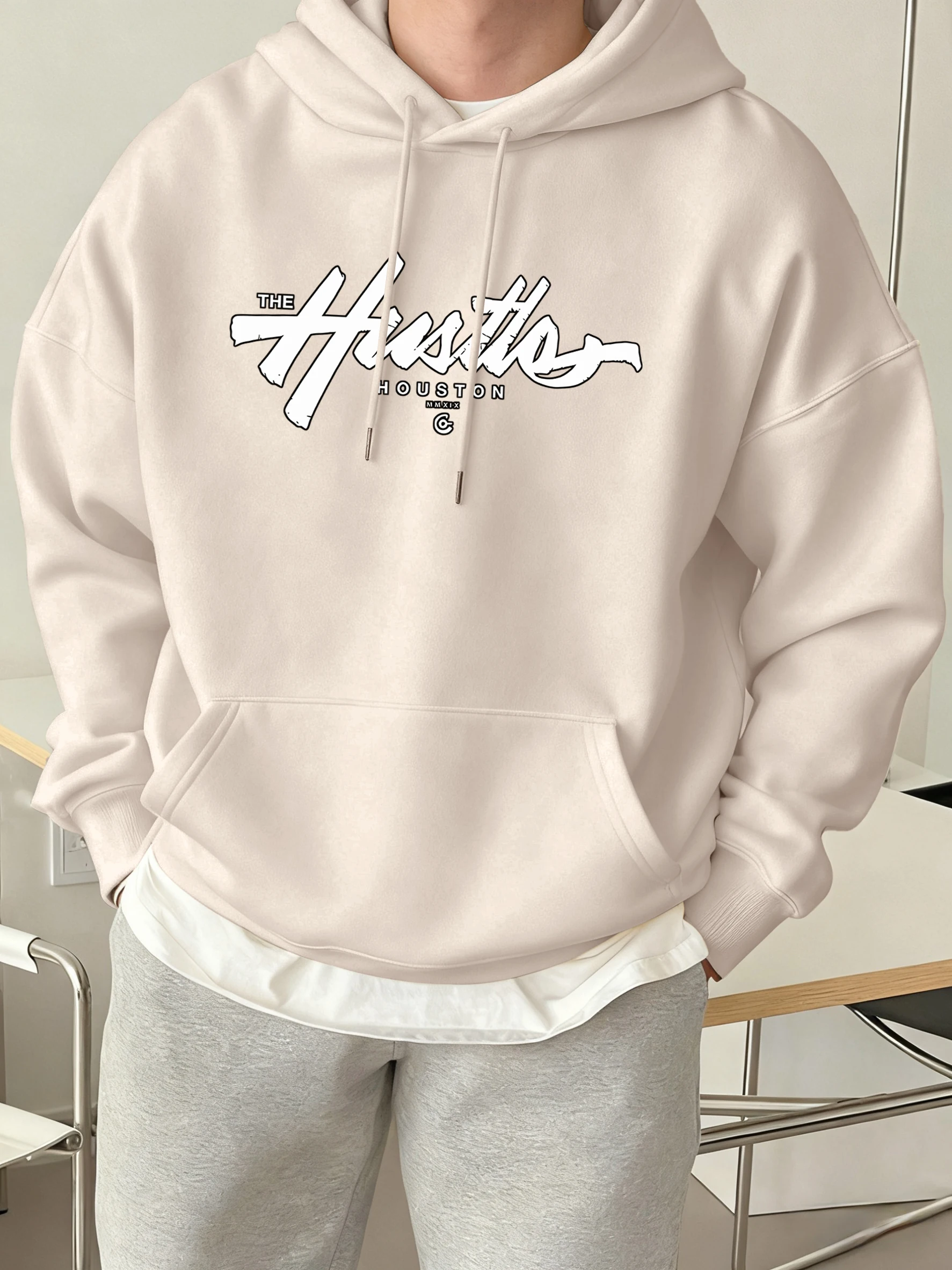 The Hustle هيوستن طباعة جديد الصوف هوديس الذكور موضة المتضخم رياضية الرياضة بلايز عادية الهيب هوب مريح بلوزات للرجال