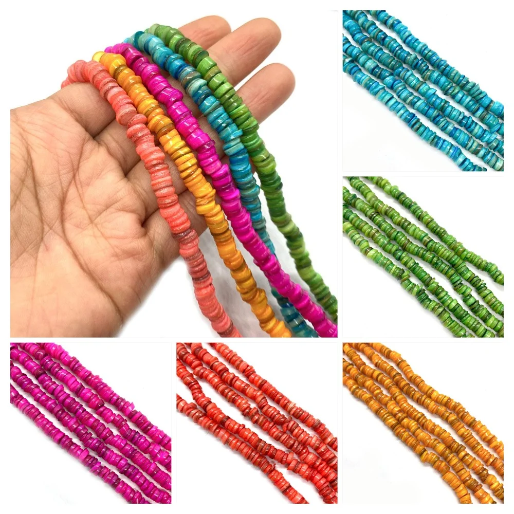 

Natural Freshwater Shell Dyeing Beads Disc Shape Straight Hole Loose Bead 1strand DIY Making Woman Necklace Bracelet Accessory