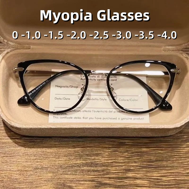 

Retro Cat Eye Large Frame Myopia Glasses Ladies' Fashionable and Cool High-definition Anti Blue Light Glasses Diopter To -4.0