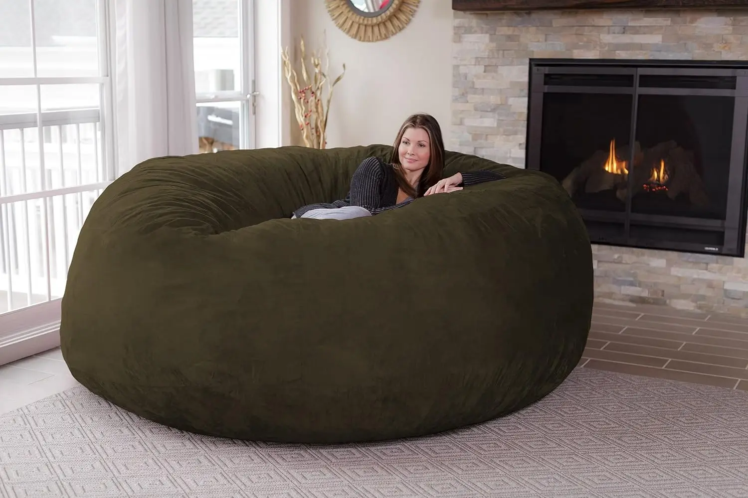 

YChill Sack Bean Bag Chair: Giant 8' Memory Foam Furniture Bean Bag - Big Sofa with Soft Micro Fiber Cover - Olive