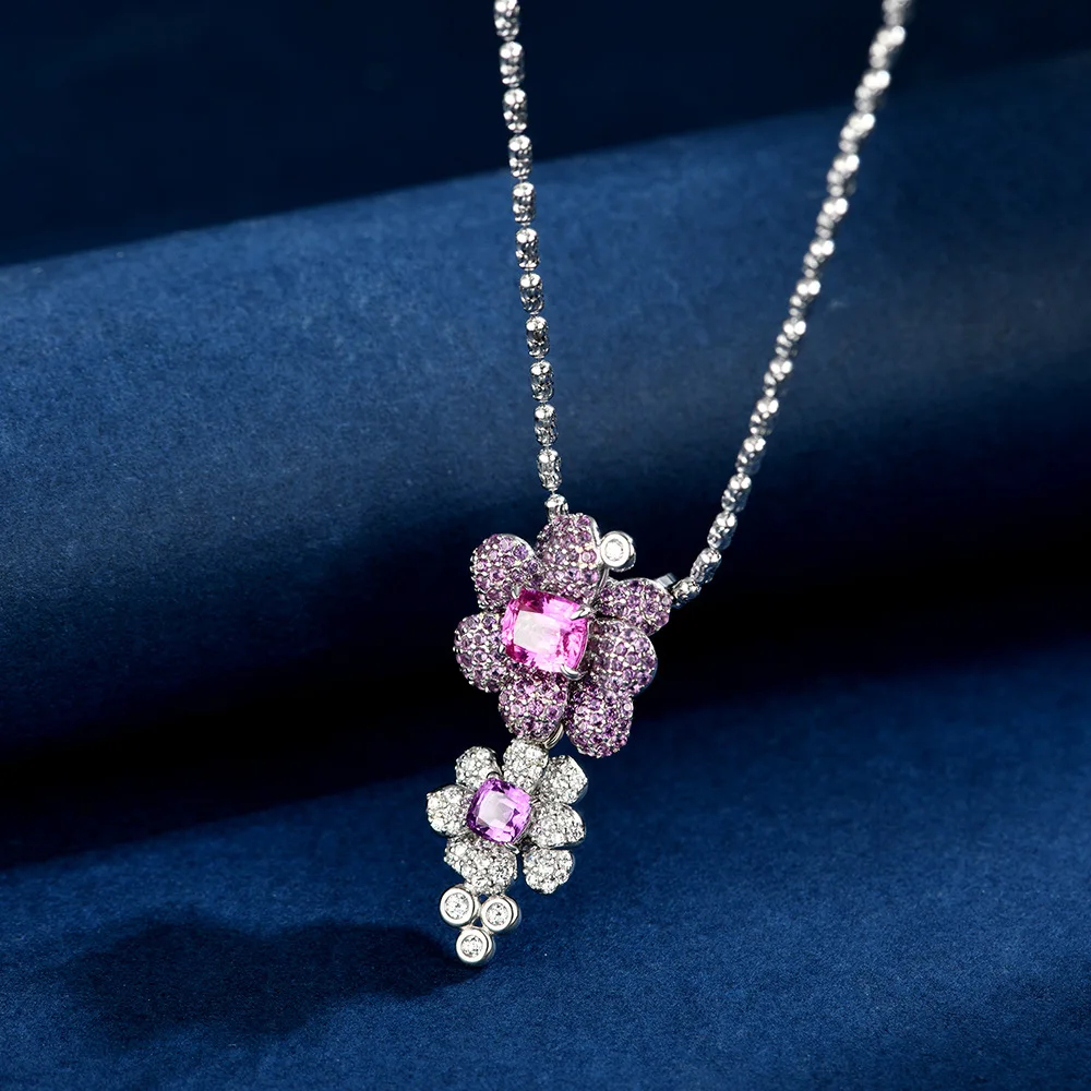 

New S925 Silver 1ct Fat Square 5 * 6 Cultivated Sapphire Red+Purple Necklace [Single Pendant] Wedding Jewelry