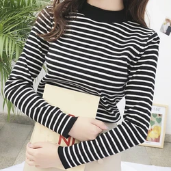 ITOOLIN Winter Women Striped Mock Neck Sweaters Slim Elastic Casual Pullovers For Women Knit Long Sleeve Warm Tops 2023 Autumn