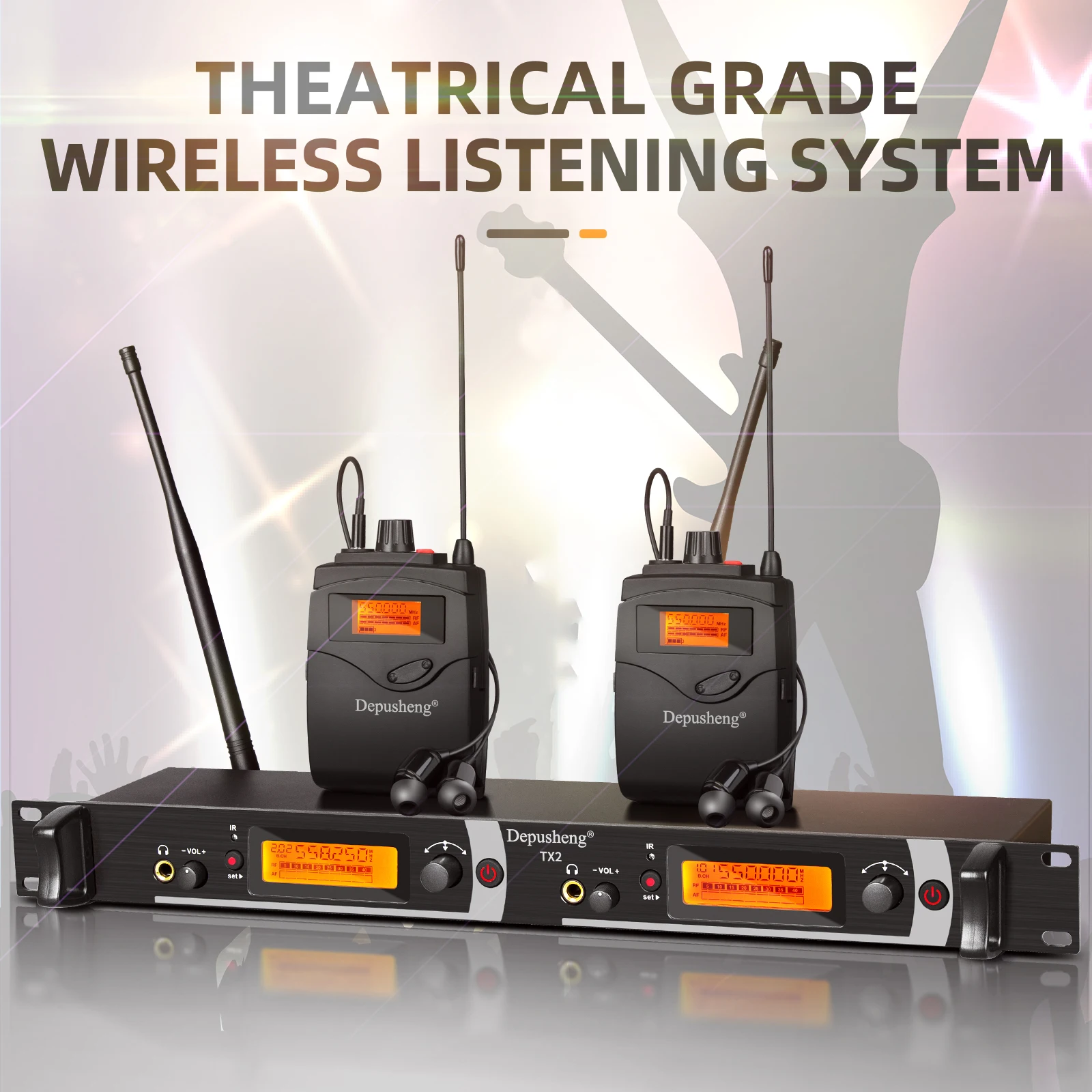 Depusheng TX2/4 ワイヤレスイヤモニシステム 2/4チャンネル ボディパックモニター インイヤー型ワイヤレス ステージ/スタジオ用