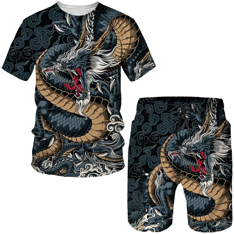 

3D Print Vintage Oriental Dragon God Men's Tracksuit Tees/Shorts/Sets Samurai Tattoo Outfit Fashion Male Streetwear Clothing