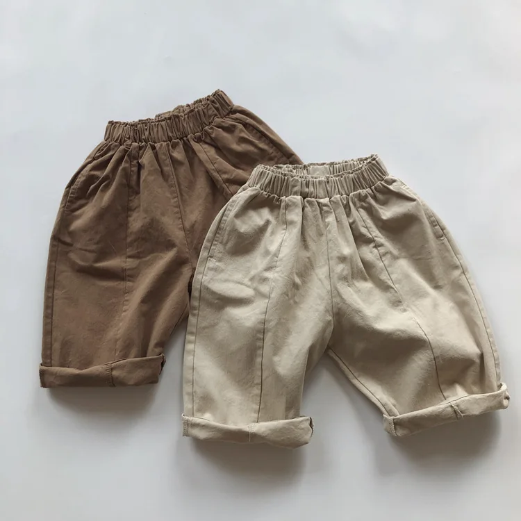 Korean Childrens Boys Spring Autumn Pants Embossed Casual Baby Boys Radish Pants Solid Color Woven Stylish Kids Boys Long Pants