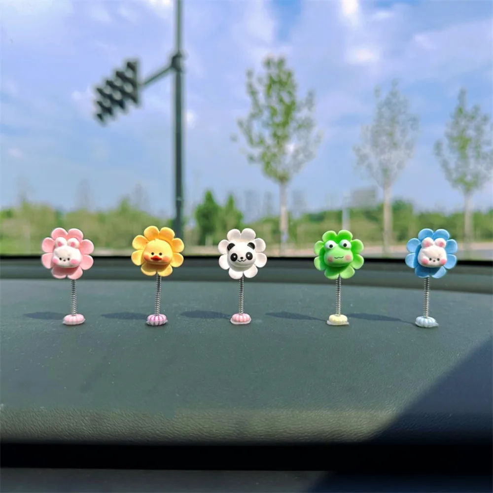 Cute Cartoon Dashboard Decoration Frog/Chicken/Rabbit Little Panda Shaking Flower Ornament with Adhesive Tape