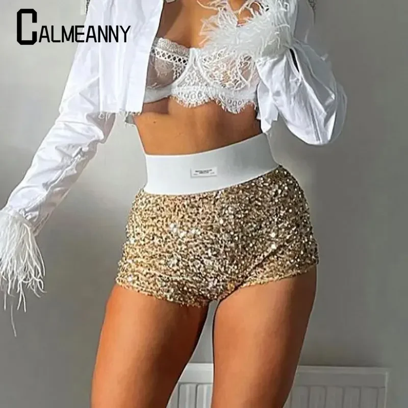 Summer New Fashion Trend Sequined High Waist Mini Shorts Glitter Clothing Sexy Skinny Party Nightclub Women Shorts Streetwear