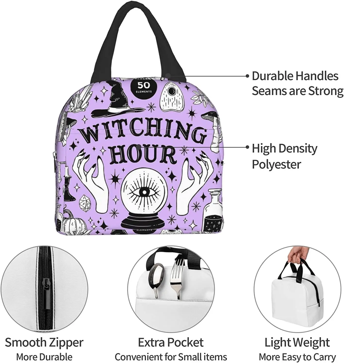 Lunch Bag Alchemy Magic Witch Witchcraft Reusable Water-Resistant Cooler Tote Box Container Holder Portable Bag For Work School