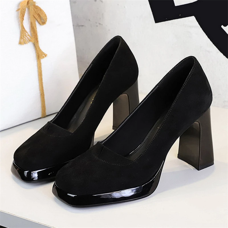 BIGTREE منصة مضخات حذاء نسائي بكعب عالٍ رئيس مربع مثير حفلة أنيقة امرأة كعب أحذية الحفلات Zapatos De Mujer
