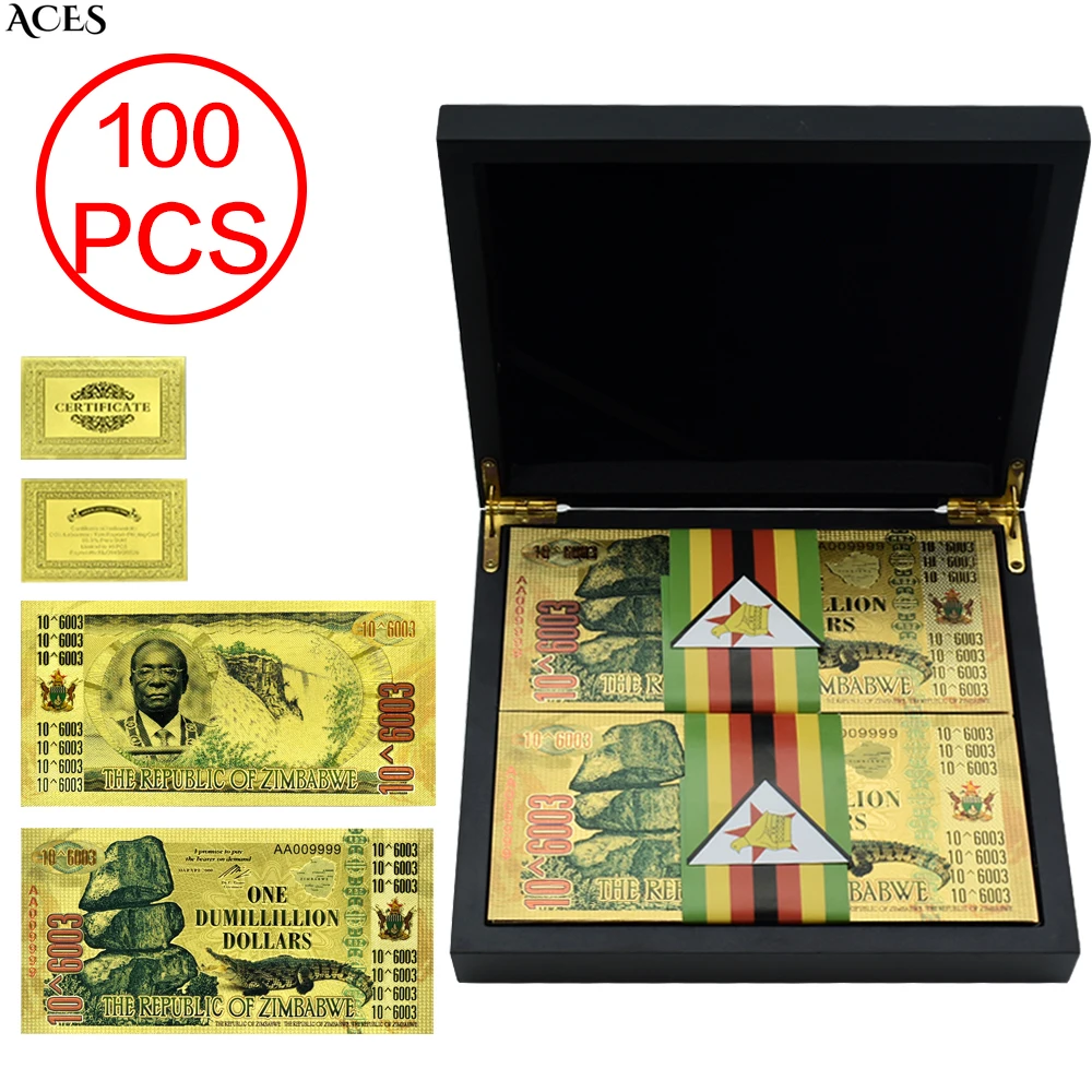 

100pcs Zimbabwe Gold Banknotes One Dumillillion Dollars Republic of Zimbabwe Uncurrency Art Worth Collection