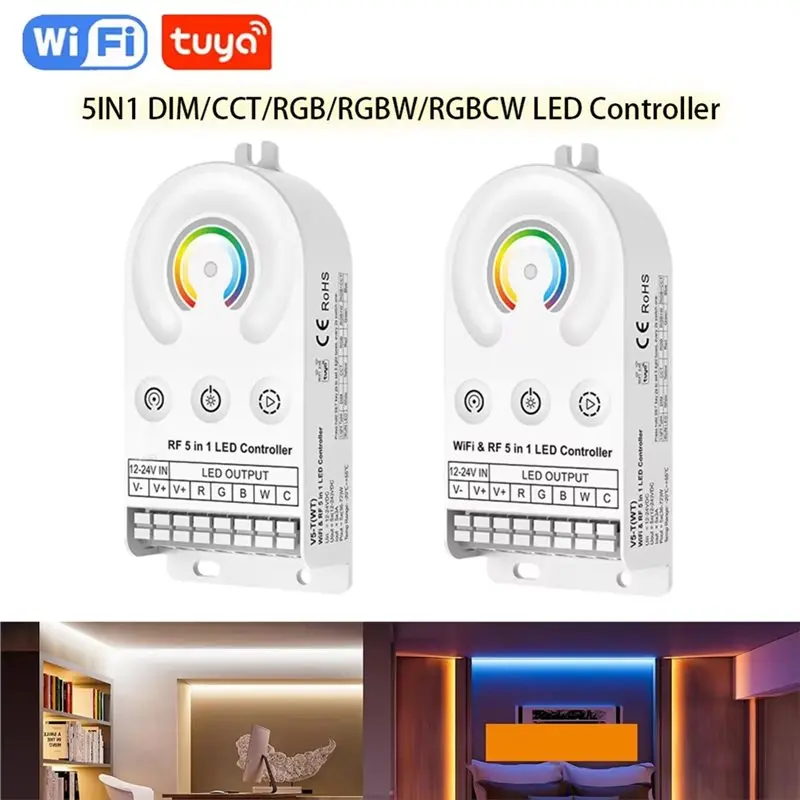 A59Z-V5-T Tuya WIFI LED Controller 5-In-1 CV 5Chx3a CCT RGB RGBW RGBCCT DC12V 24V Touch Switch Dimmer For LED Strips