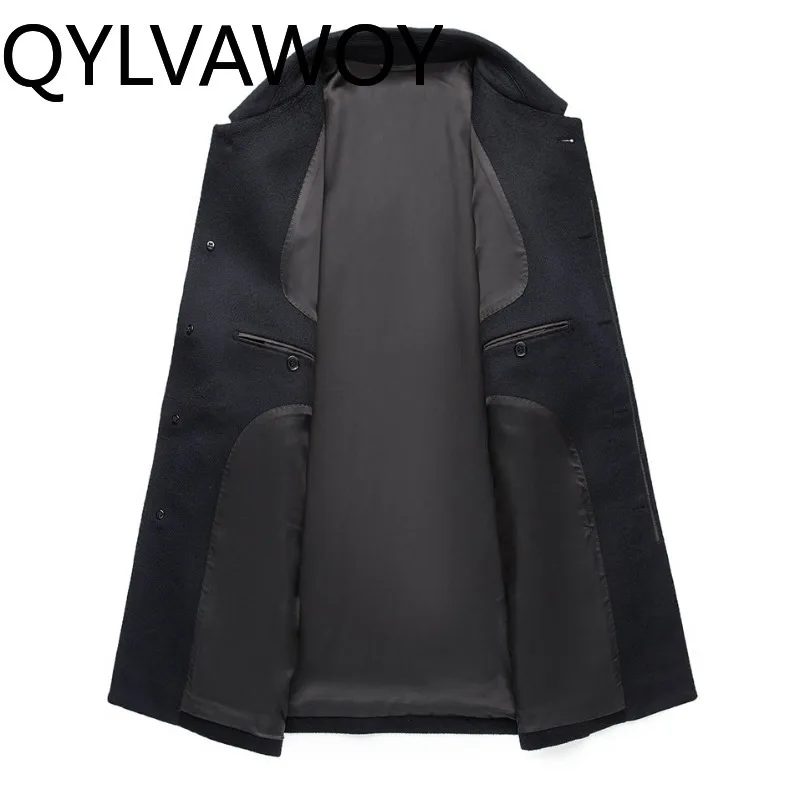 QYLVAWOY High-end 100% Pure Cashmere Coats for Men Hight Quality Autumn 2026 Mid-length Luxury Cashmere Jacket Lapel Outerwear