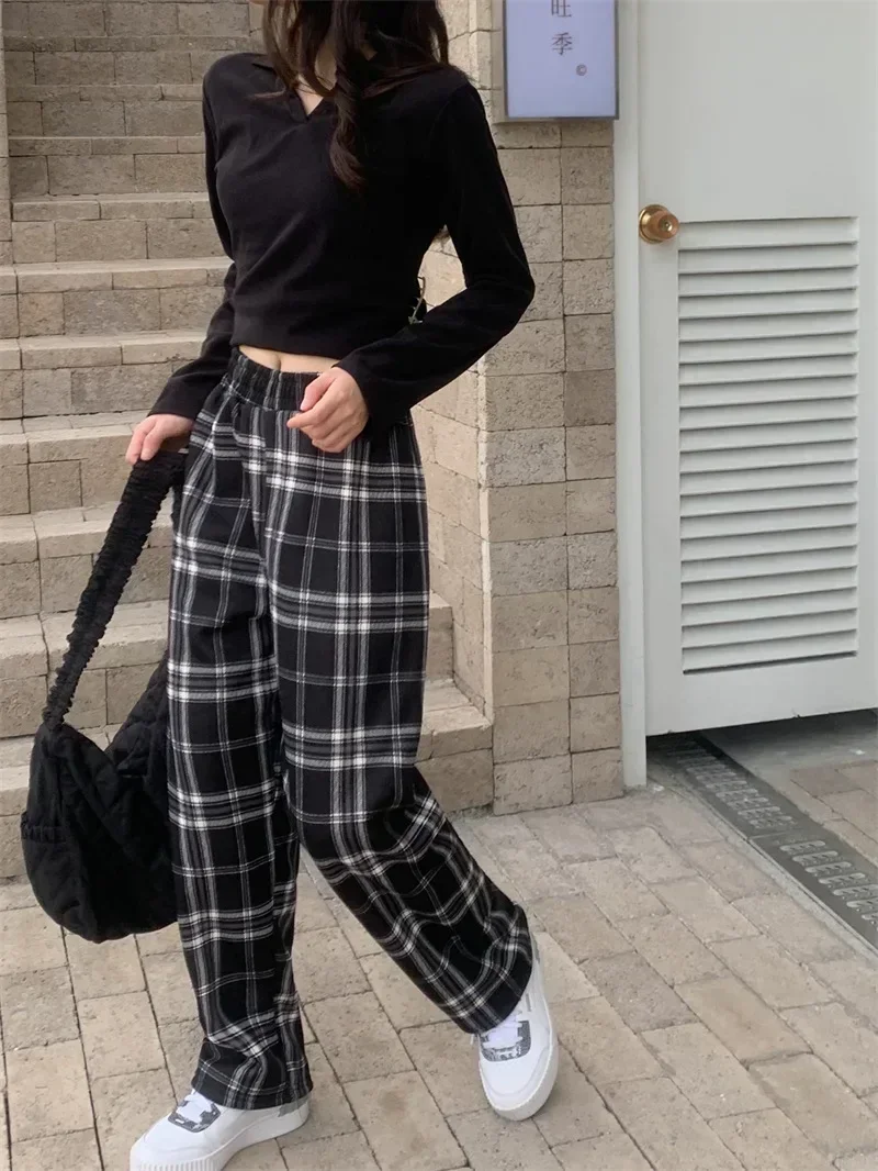 Mode Warme Plüsch Hosen Kaschmir Dicken Plaid Damen Winter Beiläufige Lose breitbeinig Hosen Koreanische Streetwear Studenten – Detail 10