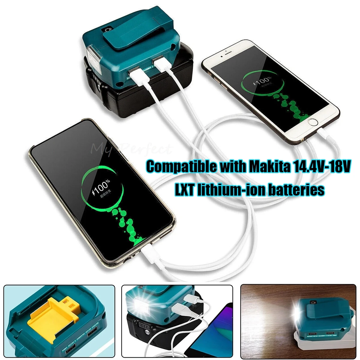 

Dual USB Adapter Charger Power Supply For Makita 14.4V-20V Li-ion Battery With 200 lm LED Light 5V 2.1A USB DC Ports Power Tools