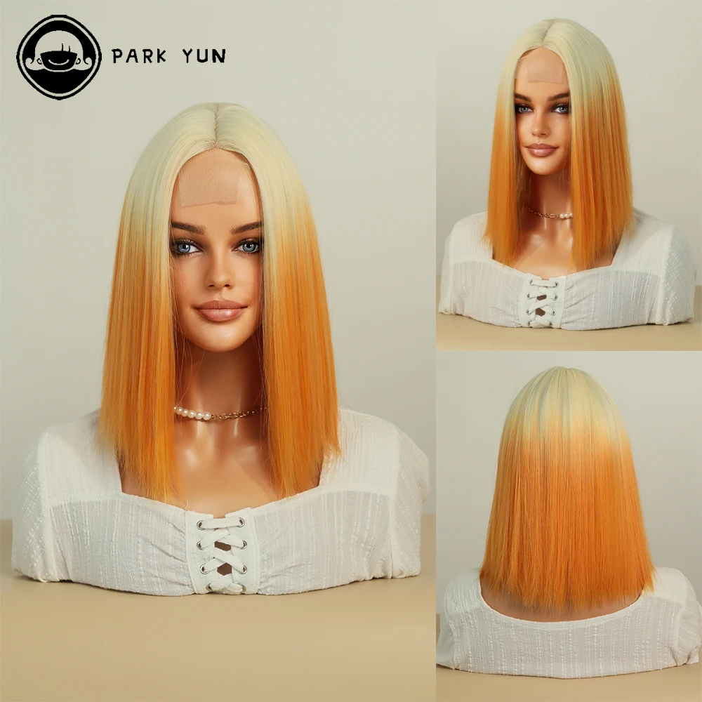 

Blonde Ombre Orange Lace Front Wigs Short Bob Wig for Women Heat Resistant Synthetic Straight Hair Party Cosplay Wig Lolita