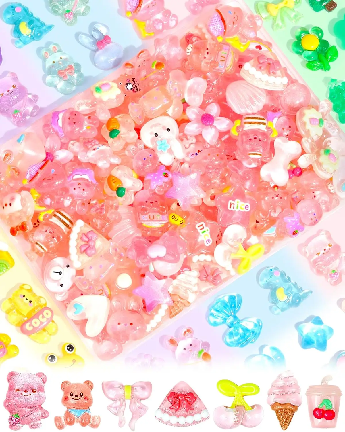 Kawaii Harz-Glitzer-Designs, leichte Ornamente, 100/200/300 Stück, DIY-Handyhüllen, Nagelschmuck, Bastelzubehör – Detail 7