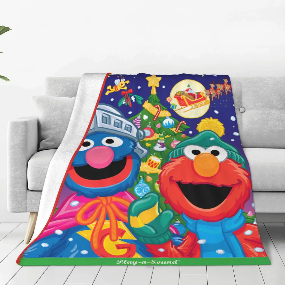 Sesame Streets Christmas Cartoon Flannel Blanket Warm Soft Throw Blanket for Couch Bed Travel Office Bedspread Sofa Bed Cover