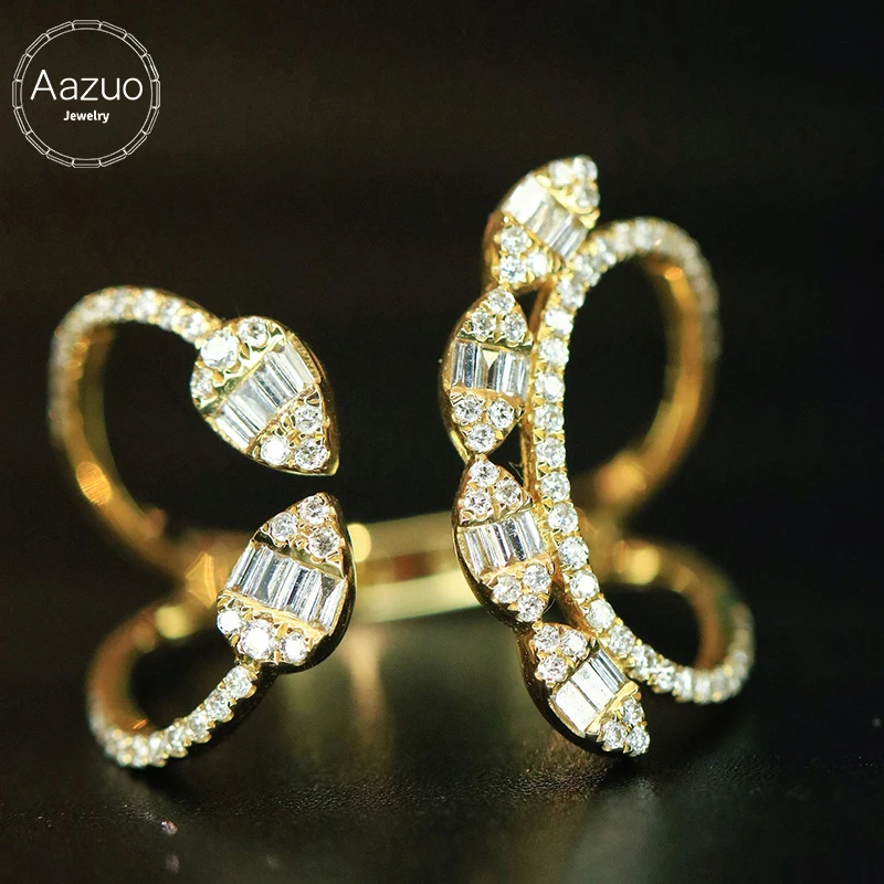 

Aazuo Luxury Jewerly Real 18K Solid Gold Natrual Diamonds Fashion Lines Open Rings Gift For Woman&Man Birthday Party Au750