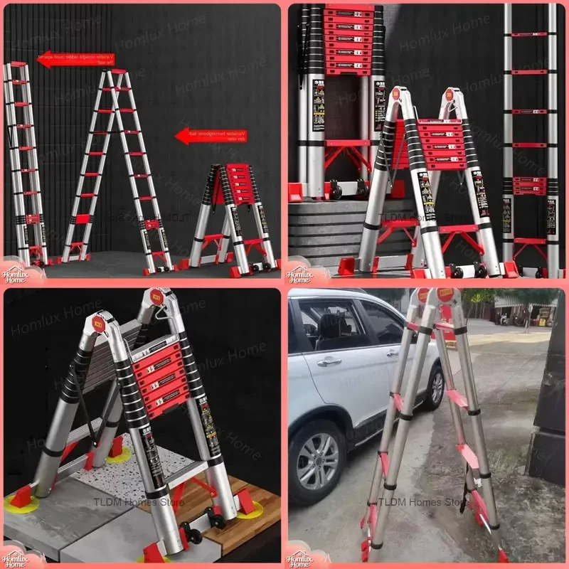 Folding Ladder Multifunctional Telescopic Step Ladder Aluminum Alloy Portable Lightweight Home Garage Workshop Herringbone