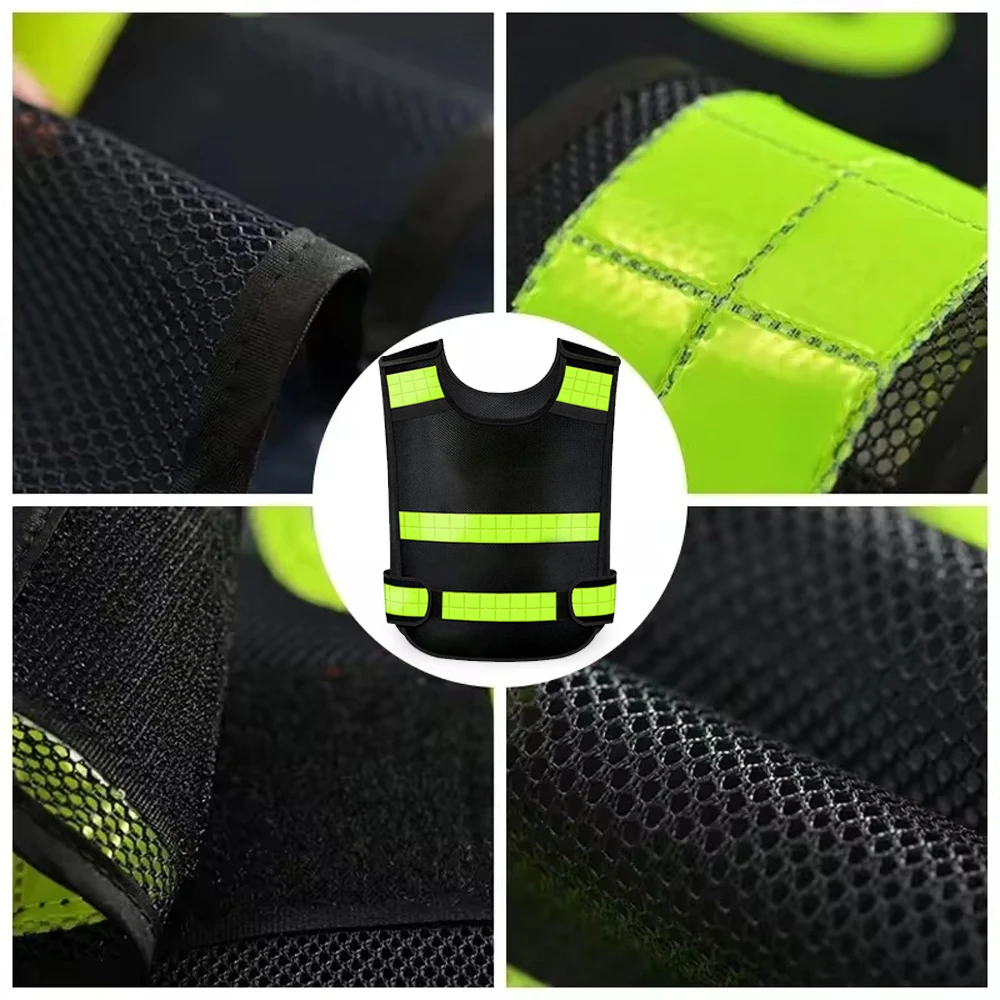 Reflective Safety Vest High Visibility Patrol Traffic Security Black Breathable Mesh Fluorescent Yellow Reflective Strip Vest