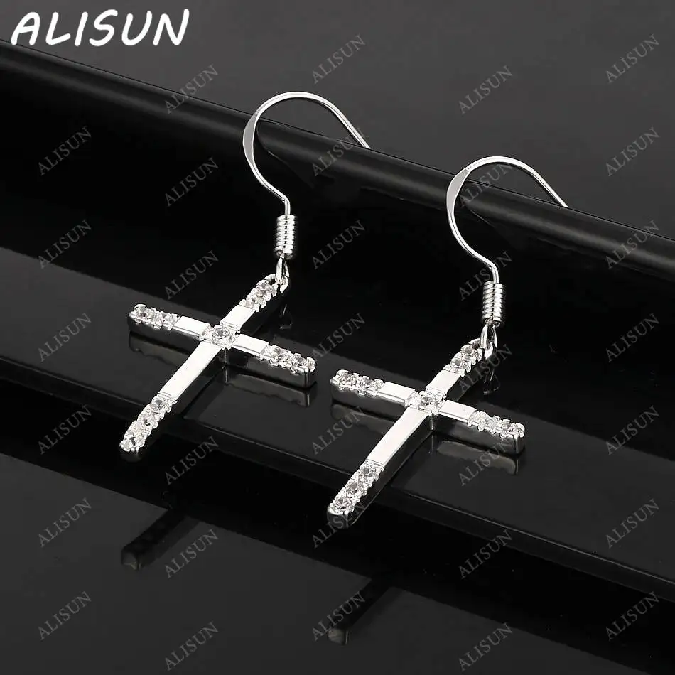 

ALISUN 925 Sterling Silver Zircons Cross Earrings Drop Earrings For Women Charm Trend Birthday Gifts Fashion Party Fine Jewelry