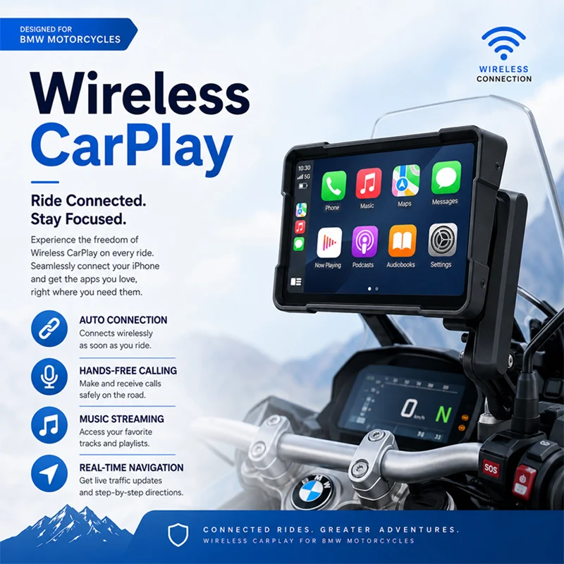 Jansite 5 inch Motorcycle GPS Navigation For BMW R1200GS R1250GS F800 F900 S1000XR Wireless CarPlay Android Auto BT Moto Monitor