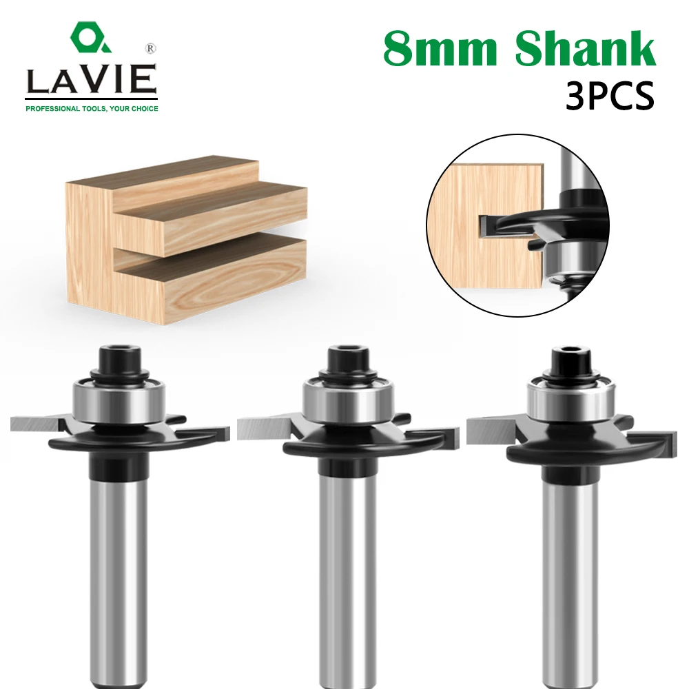 LAVIE 3pcs 8mm Shank T-Sloting Biscuit Joint Slot Cutter Jointing Slotting Router Bit 2mm Height Milling Cutter Woodworking