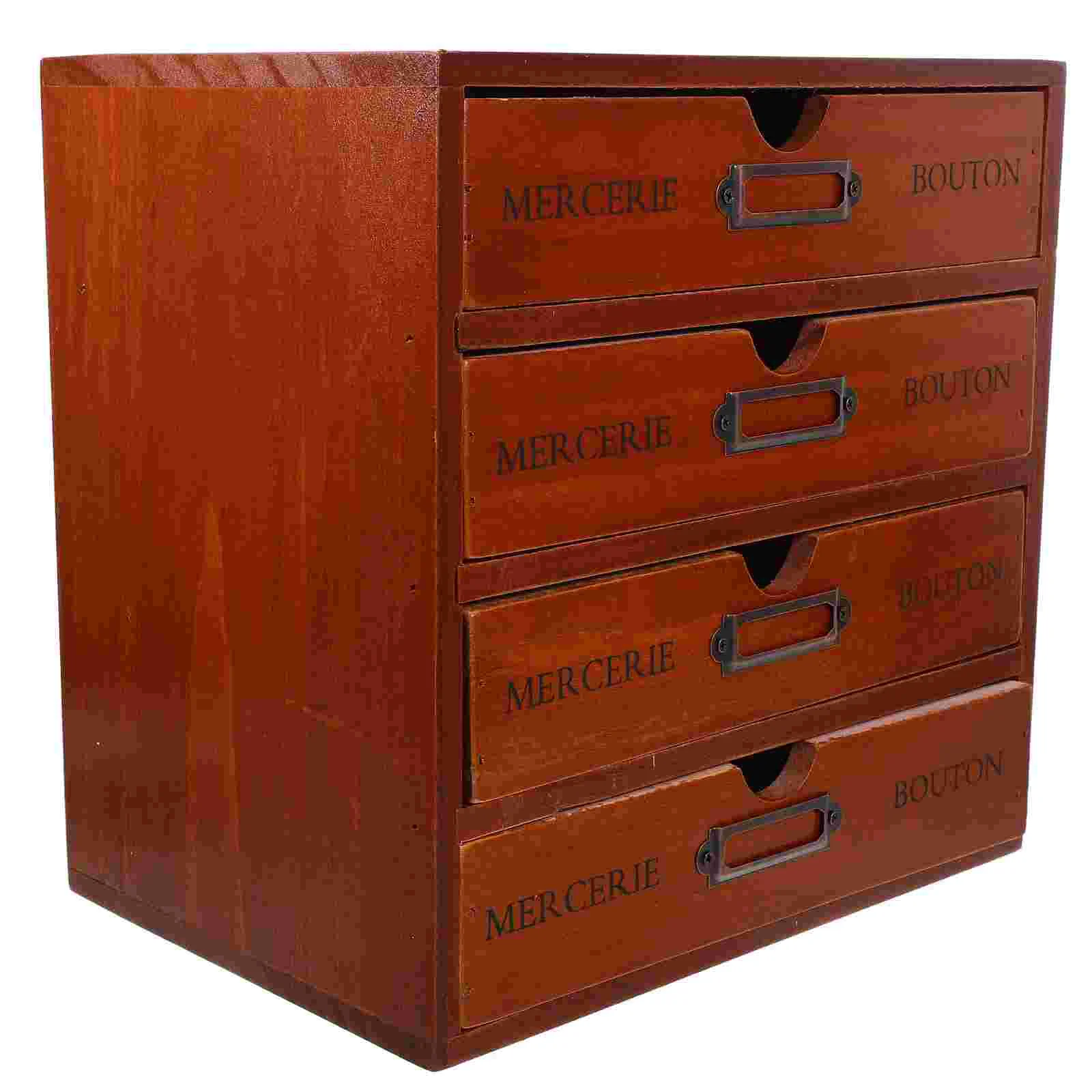 

Drawer Storage Box Wooden Desk Cabinet Vintage Style Organizer Necklace Makeup Table Sundries Holder Multifunctional Decorative