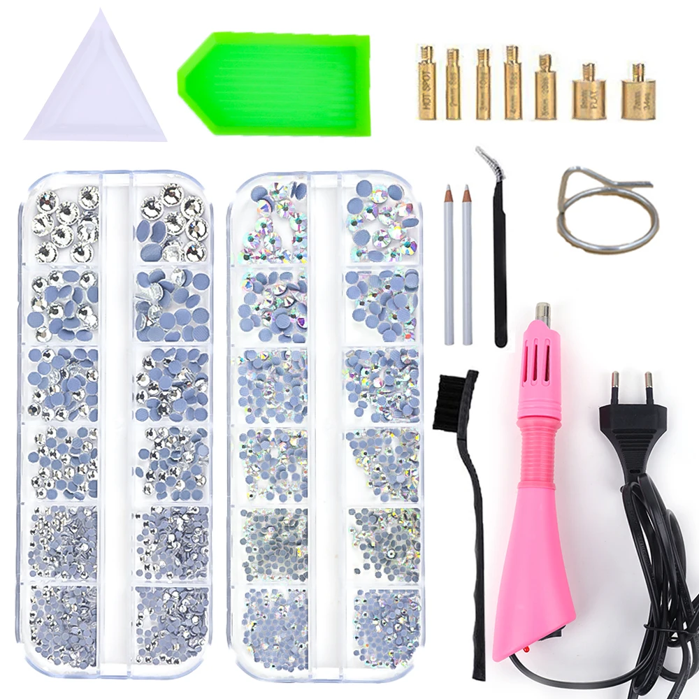 

Mix Sizes Hotfix Stone DIY Hot Fix Rhinestone Applicator Wand Setter Tool set ,Tweezers & Brush Kit & Glass Crystal Rhinestones