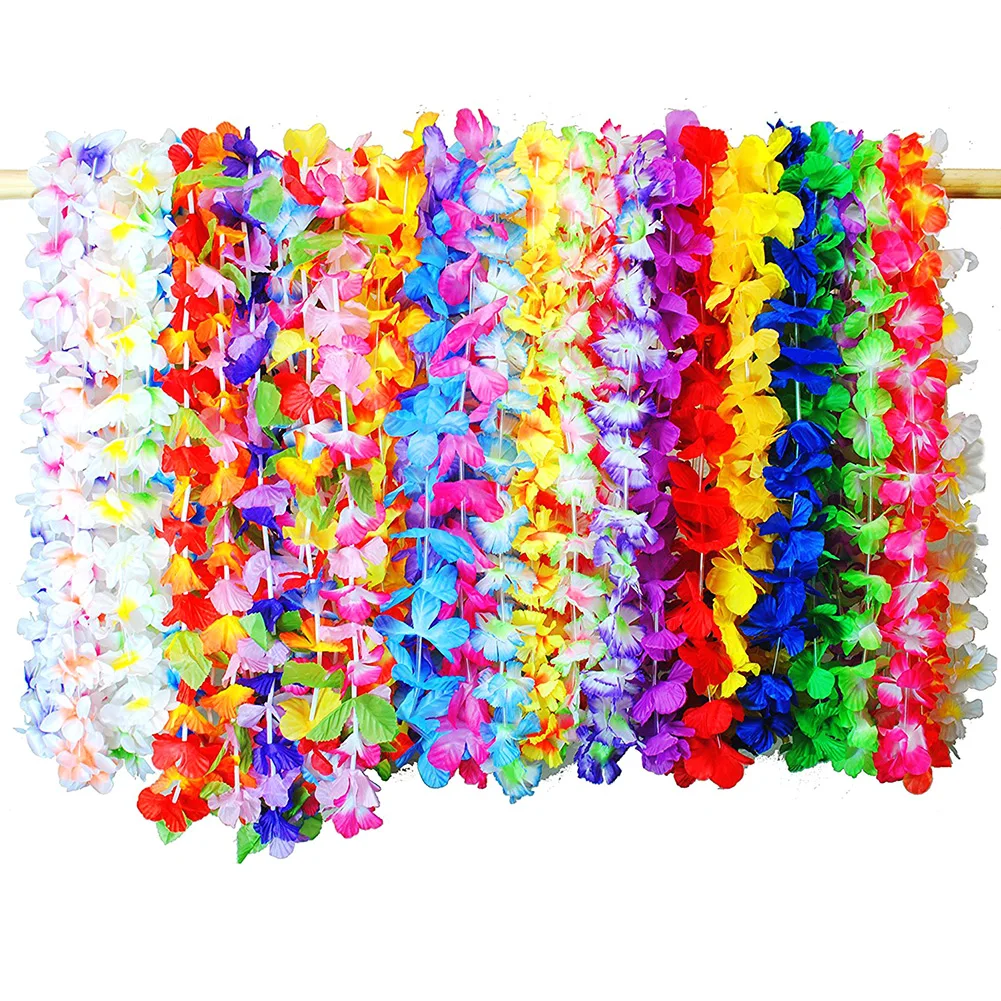 36 Pcs/Set Tropical Hawaiian Flower Garland Party Necklace Garlands Leis Supplies Decoration Party Event Decor 36pcs/Set