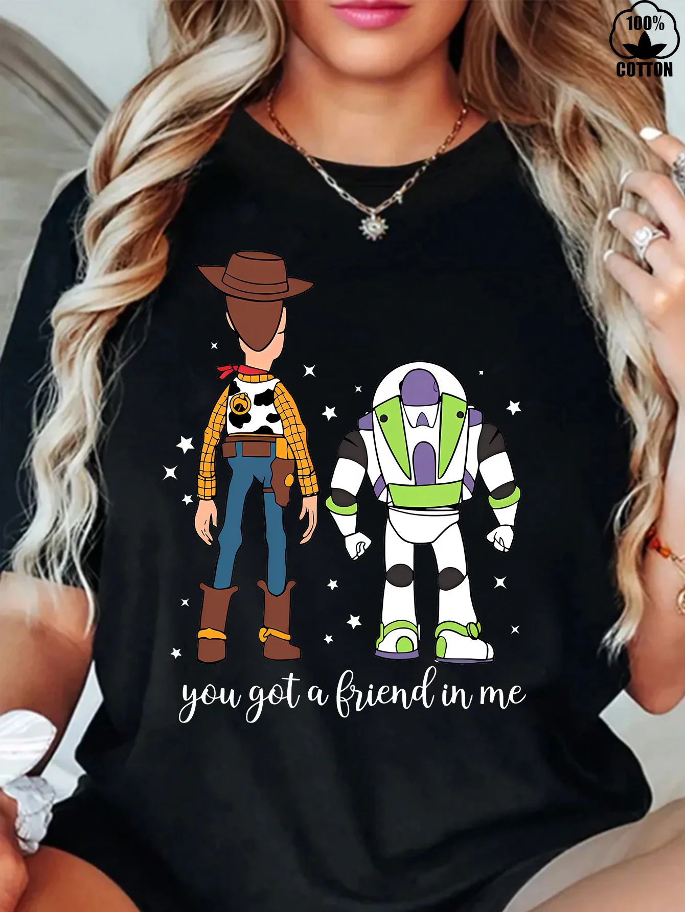 

Disney Toy Story Pattern T-shirt - Woody and Buzz Lightyear's Casual Short Sleeve Disney Summer T-shirt