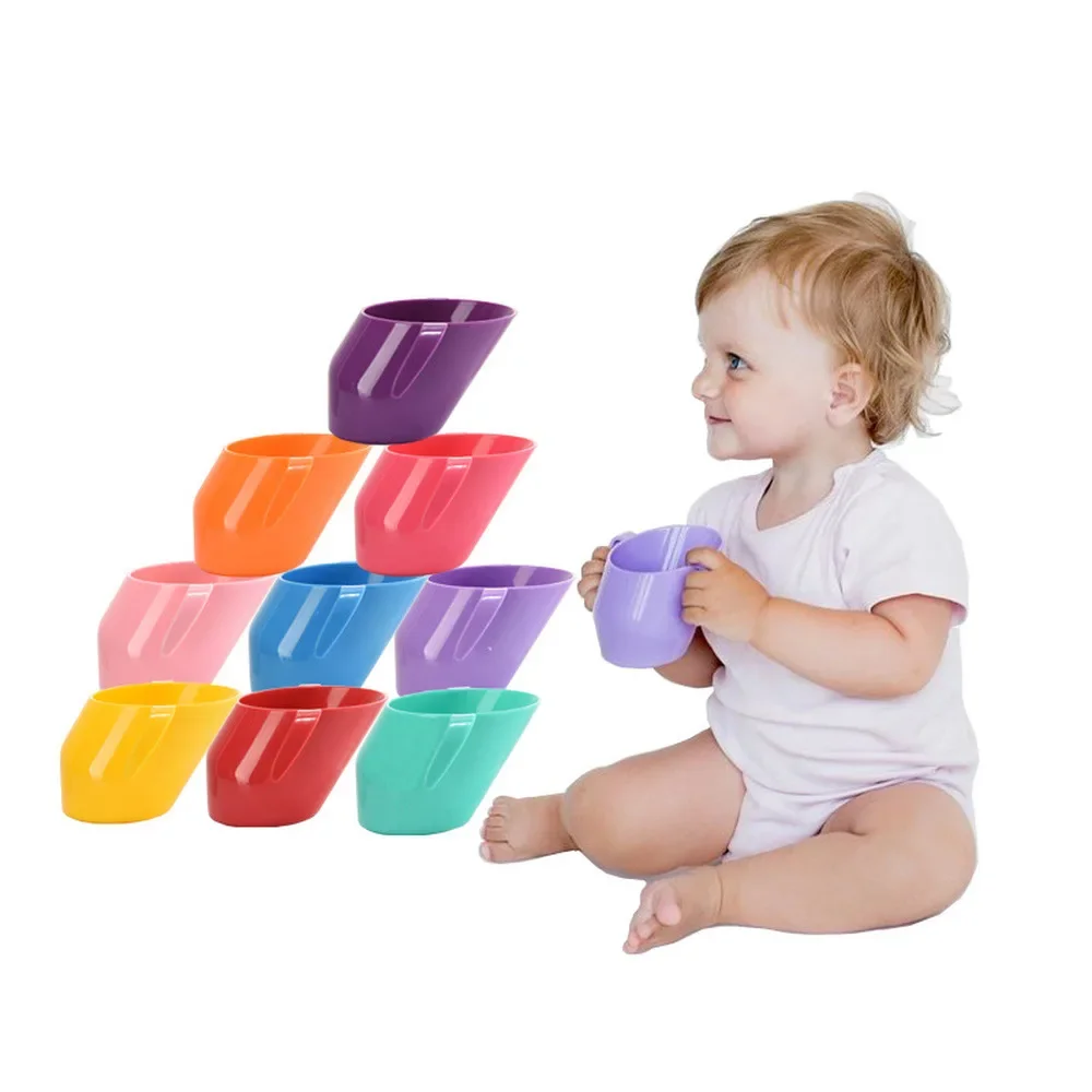 Kids Slanted Open Drinking Training Cup Free-Flow Spill-Proof Toddler Water Cup for Children
