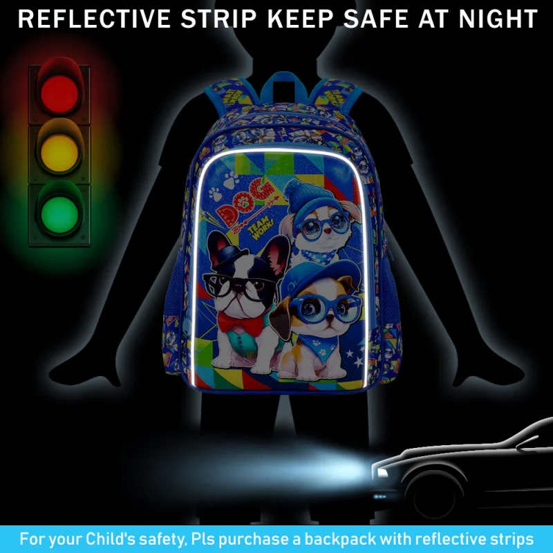 حقيبة ظهر للأولاد مكونة من 3 قطع، حقيبة كتب للأطفال مقاومة للماء مع صندوق غداء، حقائب ظهر لمرحلة ما قبل المدرسة مقاس 16 بوصة للأطفال الابتدائية - 3 * كلب أزرق