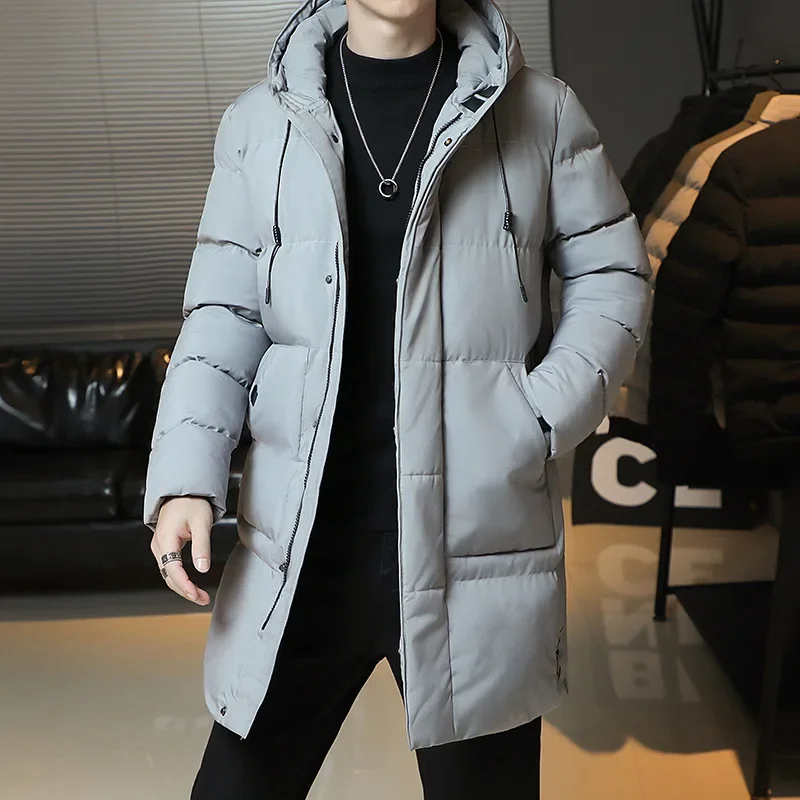 Cross-Border Cotton Coat Men's Medium-Length Hooded Solid Color Cotton-Padded Jacket Casual Top Winter Men's Wear