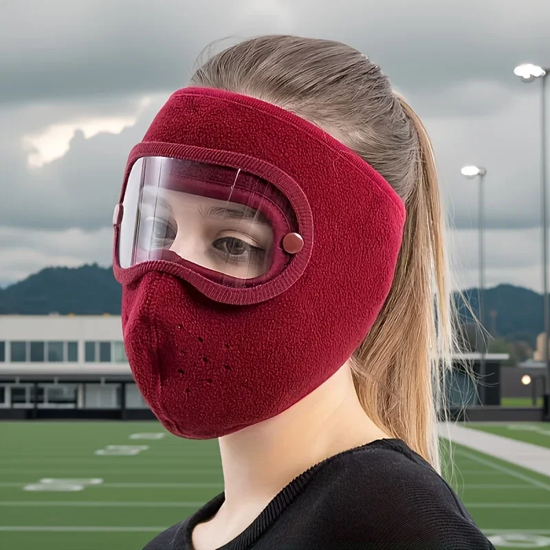 1pc Winter Warm Face Masks with Removable Anti-Fog Clear Lenses & Adjustable Closure - Full Face Coverage, Breathable Fabric view 2