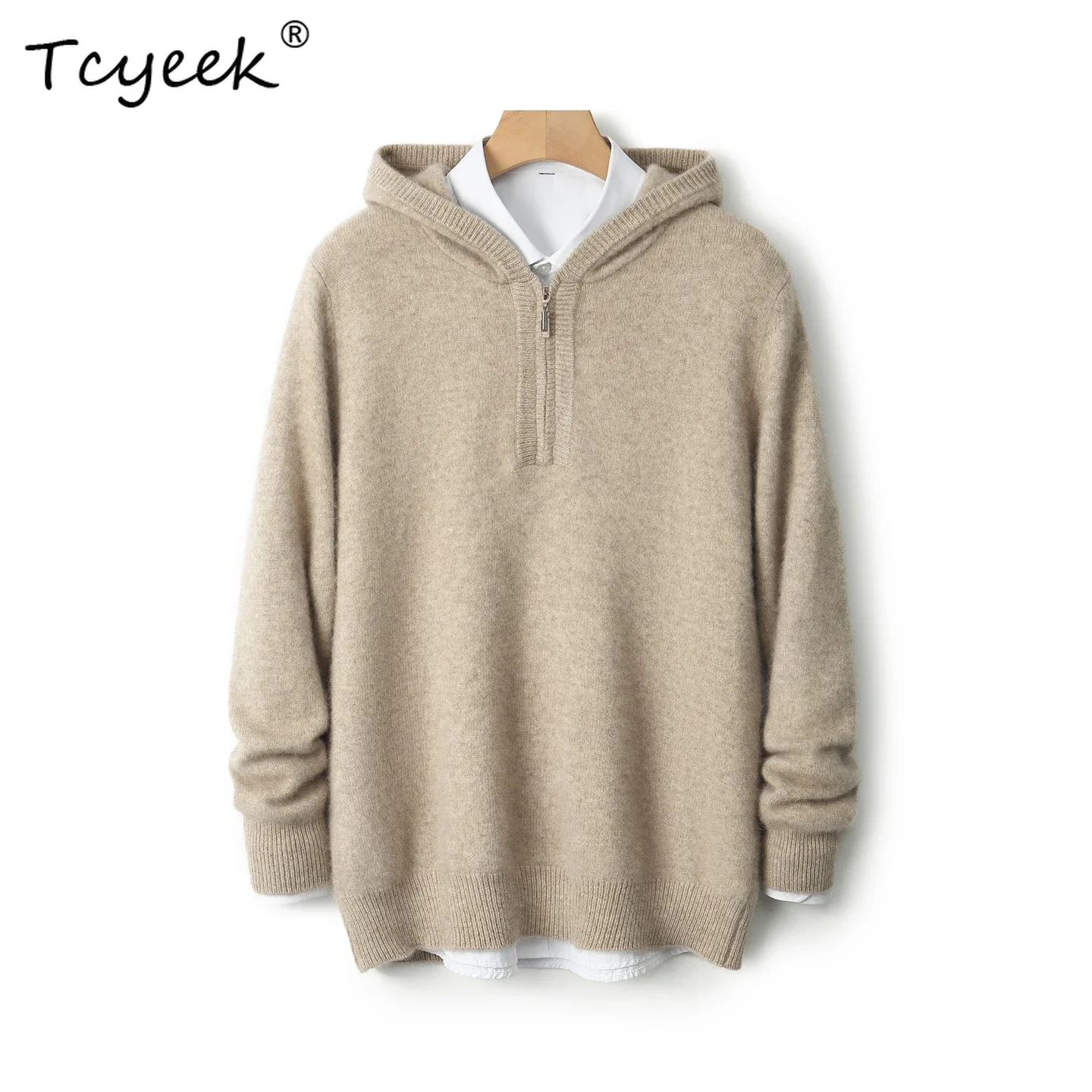 Design Brand Autumn Winter Sweater Mens Hoodie Sweater 100% Merino Wool Pullover Casual Thick Knit Single Wear Zip Basic Clothes