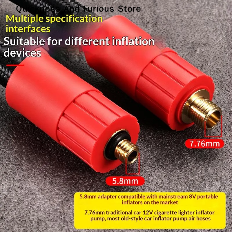 【MO】M6 Thread Air Inflator Extension Hose, Brass Lock On Air Chuck Rubber Tube With Heat Shield Sleeve For Car Motorcycle Tire
