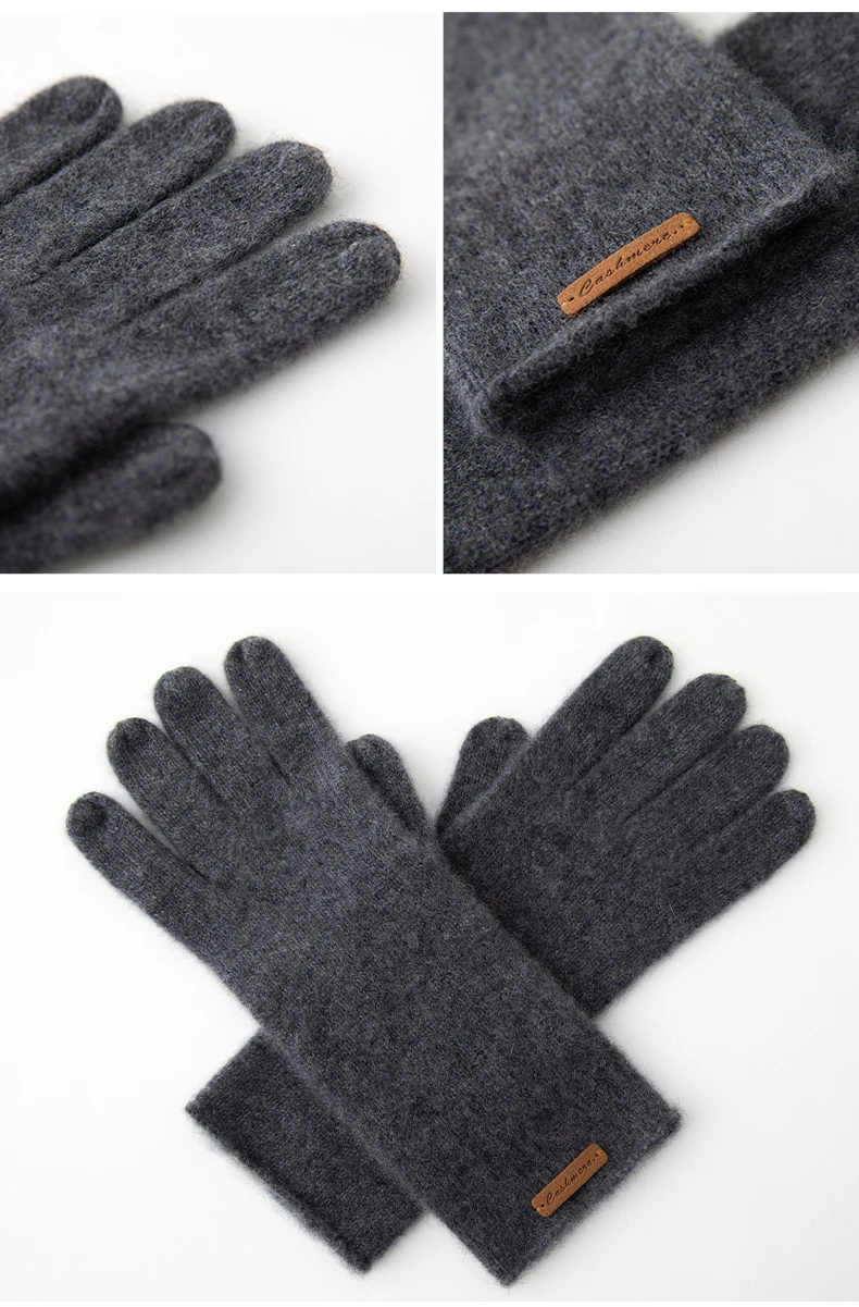 High-Quality Pure Cashmere Five-Finger Gloves Solid Color Long Warm Gloves For Men/Women Winter Outdoor Knitted Mittens Unisex