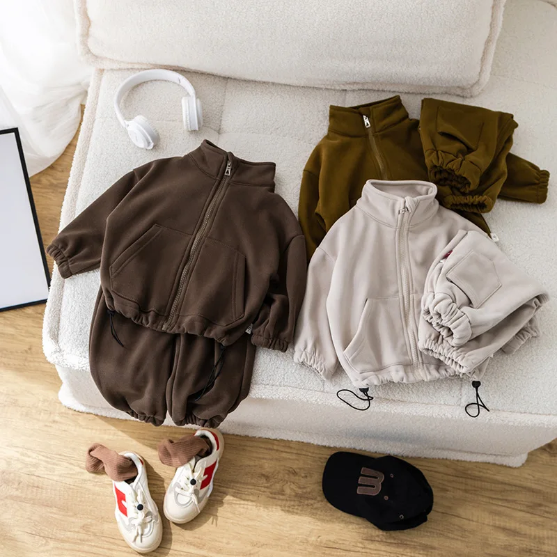 

Children's Suit Winter Clothing New Velvet Integrated Velvet Casual Two-piece Set